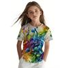 Retro Children's Clothing 3D Music Notes Printed Girls' Clothing Daily Casual Short Sleeved Street Designer T-shirt Top Loose and Fashionable T-shirt