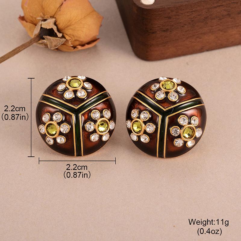

French retro glass flower dripping oil round earrings court style personality medieval vintage earrings women