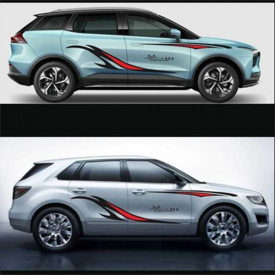 2PCS Set Long Racing Stripes Vinyl Decal Sticker Graphics Car Side Body Decor