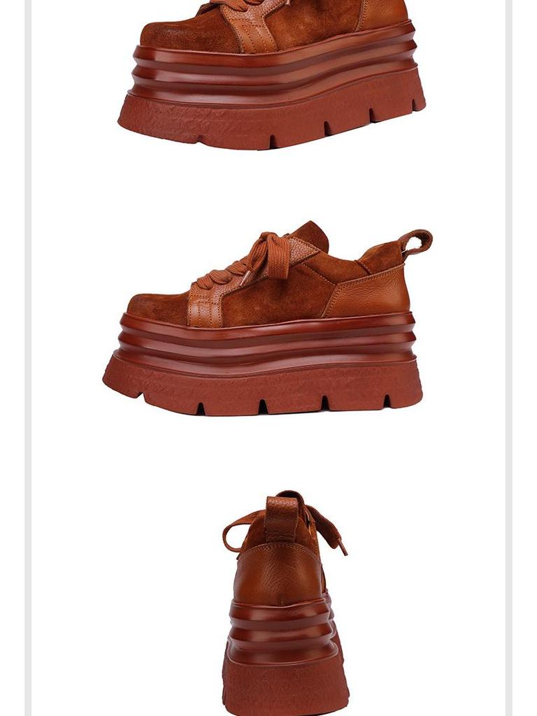 2025 Autumn/Winter Women's Cowhide Platform Lace-up Casual Shoes