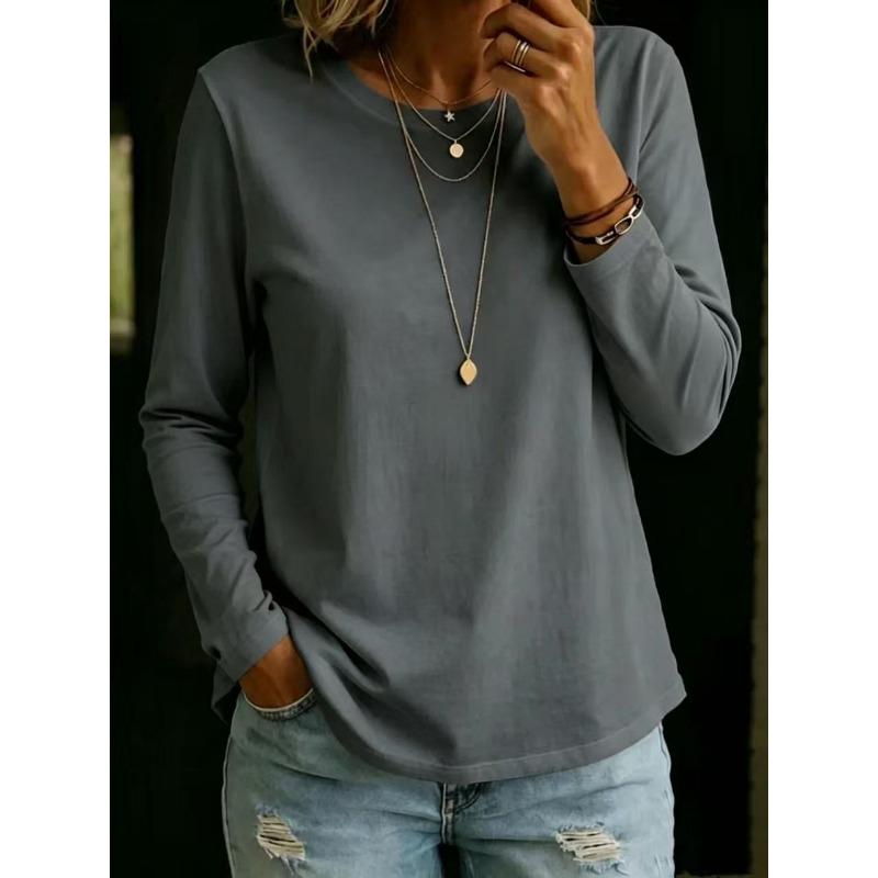 Casual Comfortable Versatile Crew Neck Long Sleeve T Shirt Top For Women