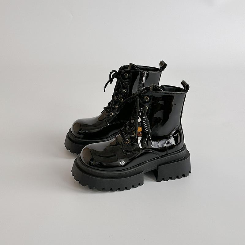 British Style Women's High-heeled Martin Boots Autumn and Winter French Thick-soled Heightened and Thin Lace-up Zipper Knight Fashion Boots