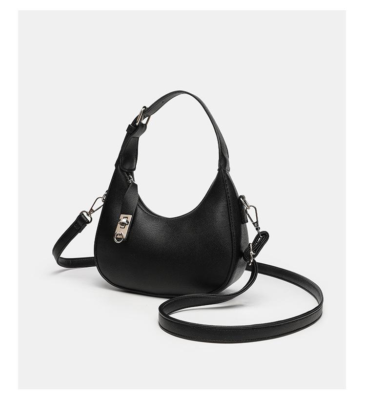 Premium Black Handbag Women'S Versatile Spice Girl Style One Shoulder Underarm Bag Moon Tooth Bag Messenger Bag Women