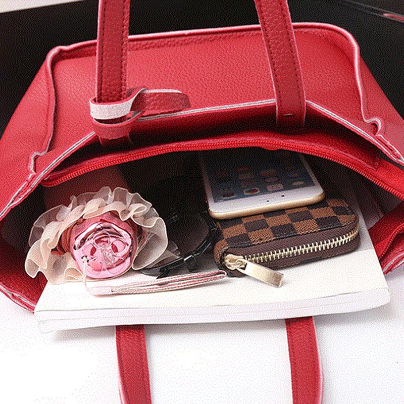 New Lychee Pattern Mother and Child Bag Four-piece Set Bucket Bag Fringed Shoulder Bag Handbag Women's Bag Large Bag Messenger Bag