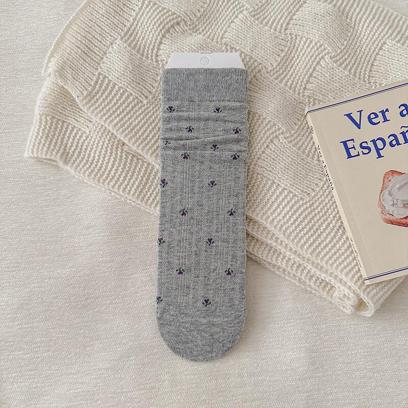 Yishan Yisi Pure Cotton Autumn/Winter Floral Crew Socks