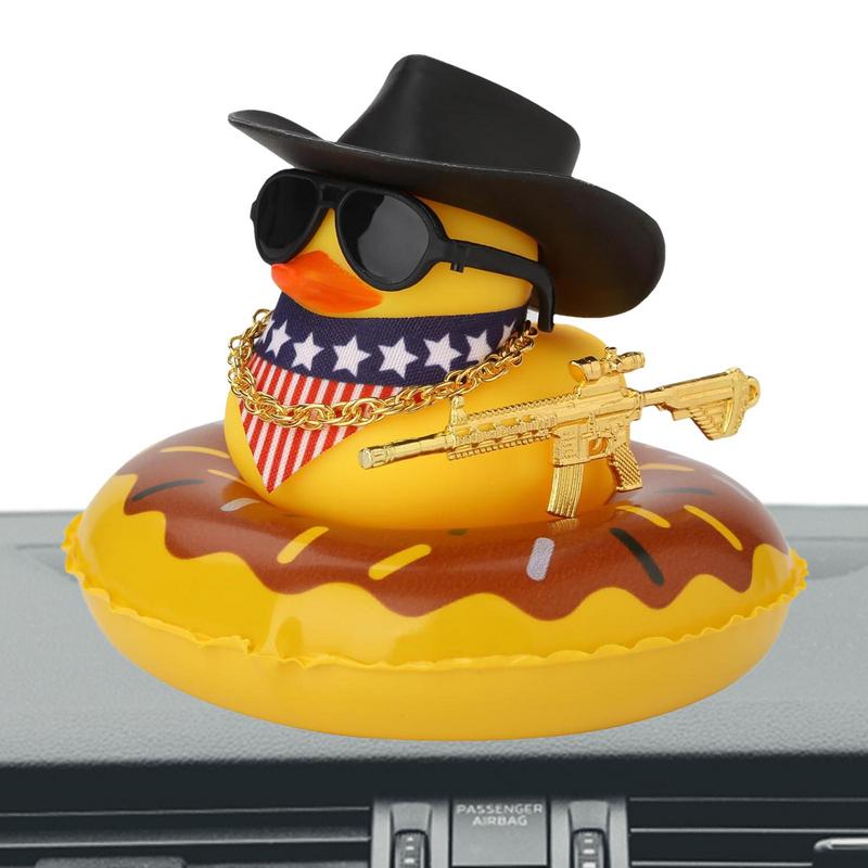 West Cowboy Car Ornaments Yellow Rubber Duck Interior Dashboard Decor Cute Mini Duck Decoration Car Interior Accessories