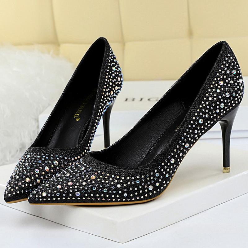 Duży rozmiar 43 Damskie czółenka Buty ślubne Błyszczące cyrkoniami Panna Młoda Szpilki 7 CM 10 CM Luksusowe czółenka Buty imprezowe