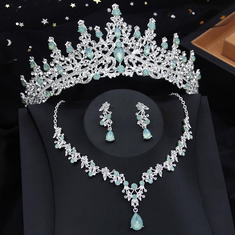 Bridai Crown Jewelry Sets for Women 3 Pcs Tiaras with Necklace Earrings Set Wedding Dress Prom Costume Accessory
