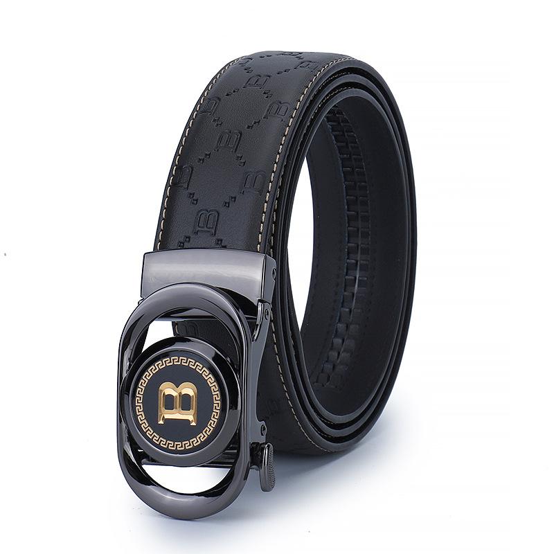Men'S Cowhide Belt Automatic Buckle Leather Belt Middle-Aged And Young Business