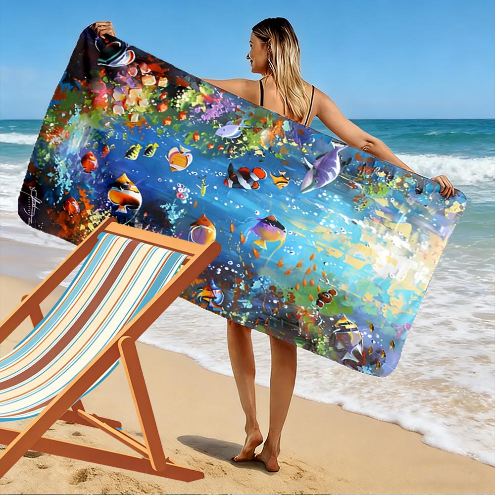 Colorful Underwater Coral Reef Scene Beach towel quick-drying for travel outdoor sports jogging beach and swimming