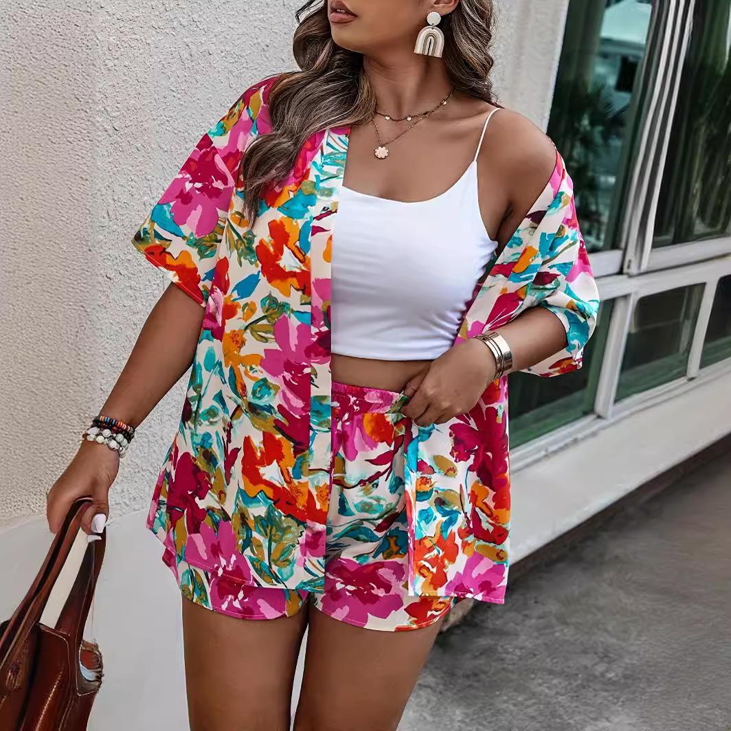 

Летняя женская рубашка больших размеров с принтом, шорты, брючный костюм 4XL