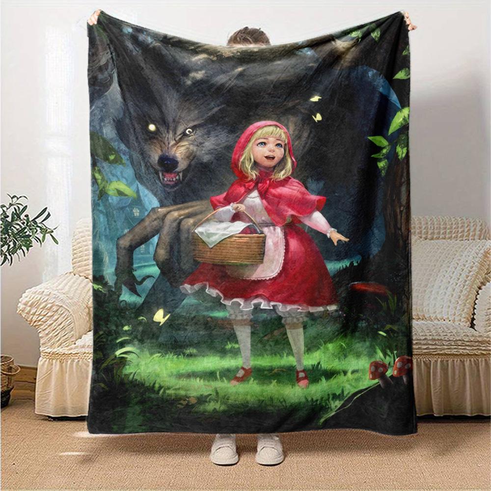 Little Red Riding Hood Big Wolf Dark Forest Fairy Tale Print Flannel Blanket Soft Warm Throw Blanket For Sofa Bedroom