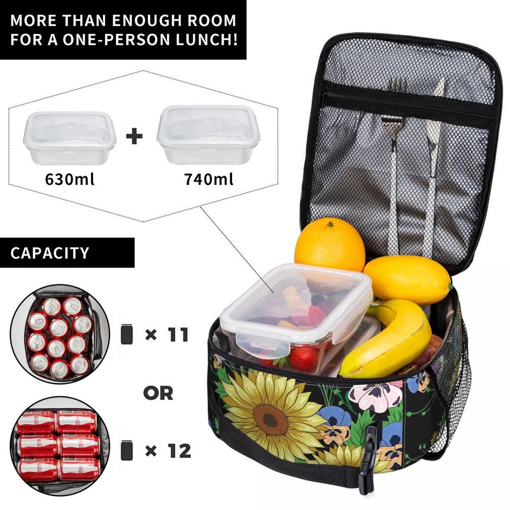 Vintage Sunflower Flowers Insulated Lunch Bag for Women Office Cooler Thermal Food Box Tote Portable Lunch Boxes Container