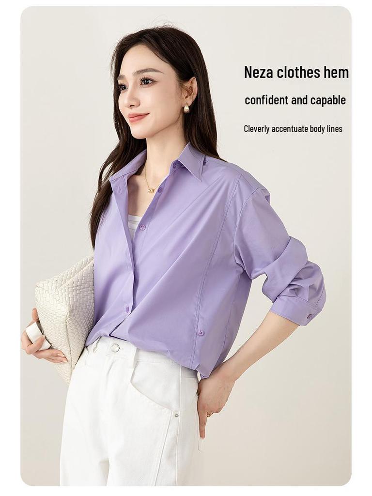 Xin Ge Women's Spring Slimming Long-Sleeve Anti-Wrinkle Waist-Cinching Shirt