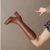 Women's Knee-High Elastic Boots Square Toe Water-Resistant Platform Chunky Heels Shoes New Fashion Street Style Footwears