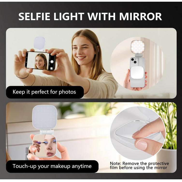 M27 Portable Pocket Fill Light Magnetic Mobile Phone Selfie Light 180-Degree Flip Phone Stand Built-in Mirror Rechargeable
