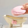 Mini Bathtub Soap Dish Plastic Decortative Soap Dish Holder with Bow Tie for Bathroom Toilet Silver Plated Style