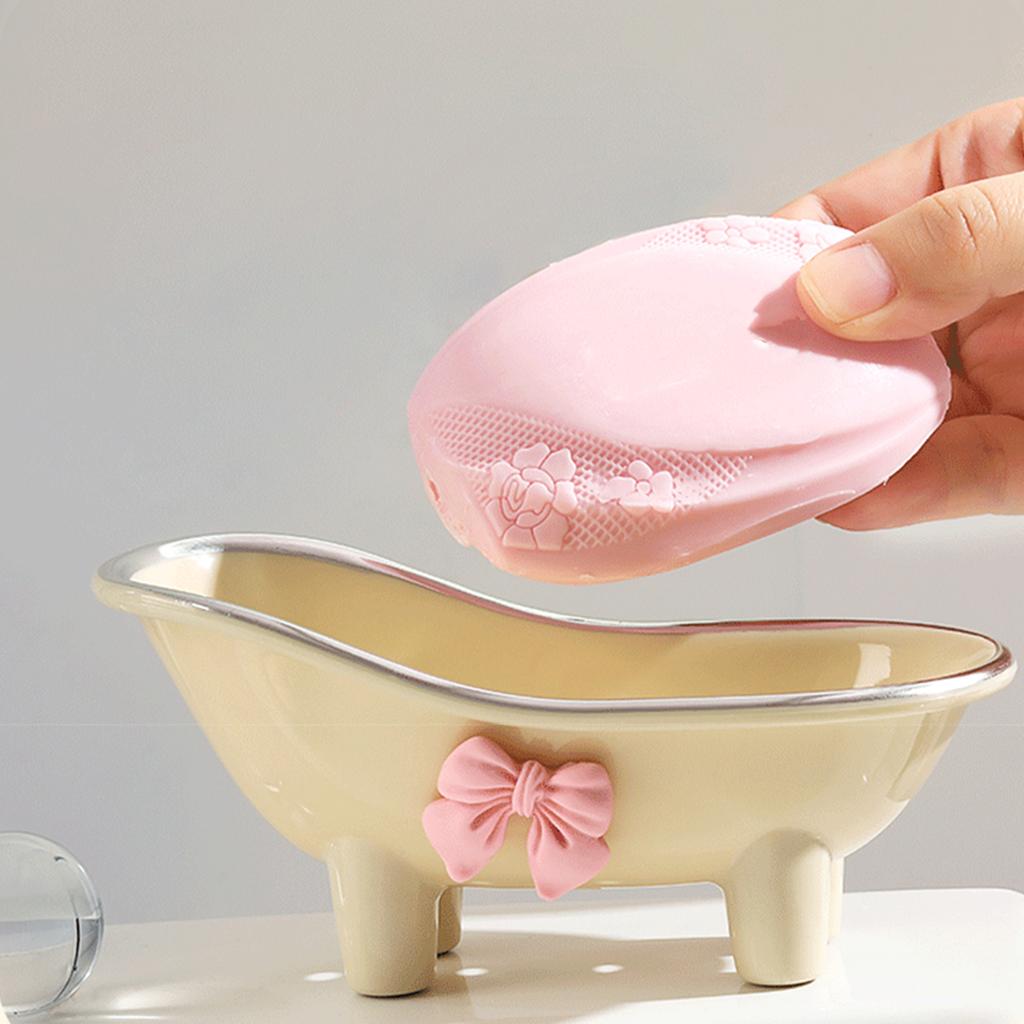 Mini Bathtub Soap Dish Plastic Decortative Soap Dish Holder with Bow Tie for Bathroom Toilet Silver Plated Style