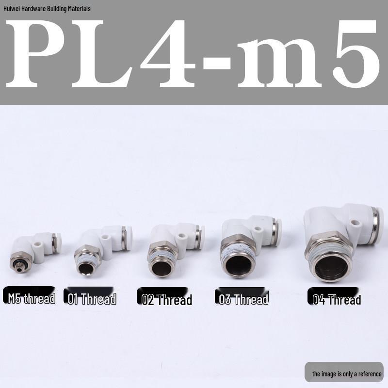 Pneumatic Tube Quick Connector: PL8-02, 4-M5, 6-01, 10-03, 12-04 Threaded Elbow