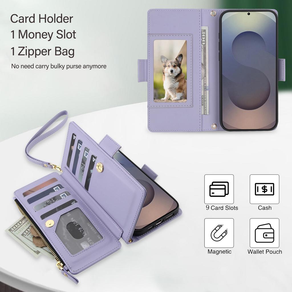 Zipper Wallet Cards Holder Phone Case for Samsung S26 S25 Ultra S24 S22 Plus S23 FE A36 A56 A37 A26 A17 Crossbody Leather Cover
