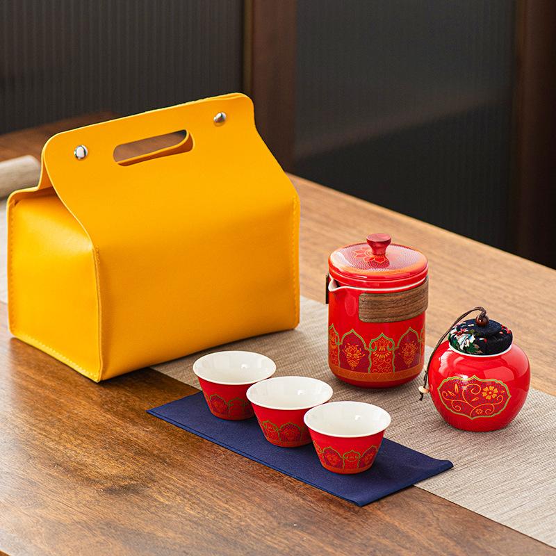 Travel tea set Small set Portable Kung Fu outdoor express cup Business souvenir white porcelain tea set