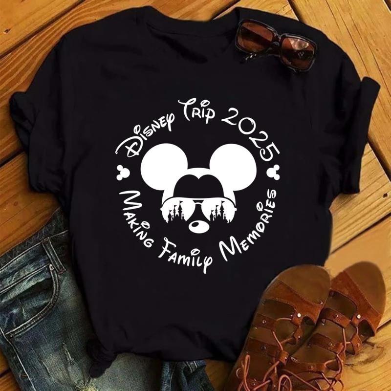 2025 Disney Trip Graphic T-shirt Kawaii Cartoon Printed T Shirt Summer Female Casual Short Sleeve Streetwear White Tops Tees