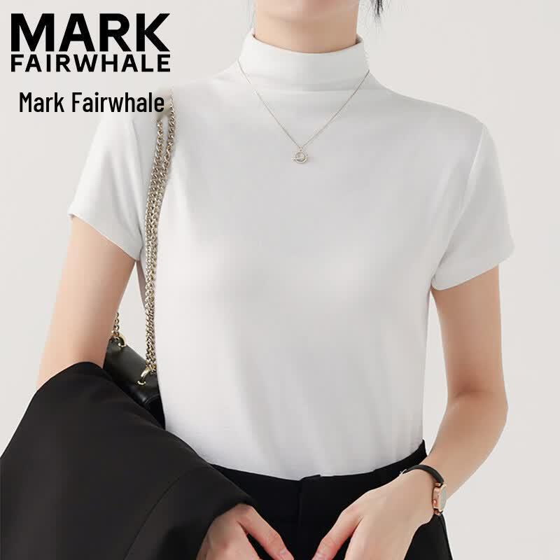 MARK FAIRWHALE Women s Cotton Half-High Collar Short Sleeve T-Shirt XL