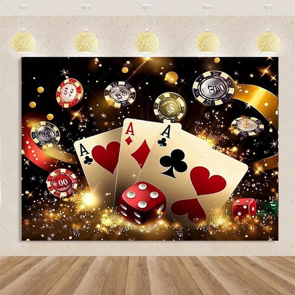 Decorazioni Festa di Compleanno a Tema Carte da Gioco Striscione Sfondo Casinò Dado da Poker Sfondo Scintillante Forniture Oggetti di Scena per Fotografia