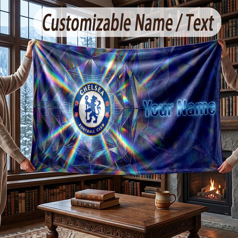 Coperta Plaid in Flanella Personalizzata con Nome e Motivo Chelsea FC Calda Decorazione per la Casa
