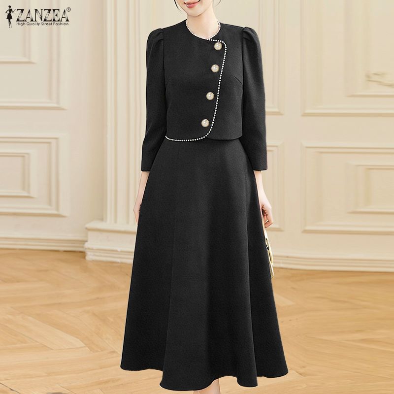 ZANZEA Women Long Sleeve Blouse and Long Skirts Casual Two Piece Suit Sets