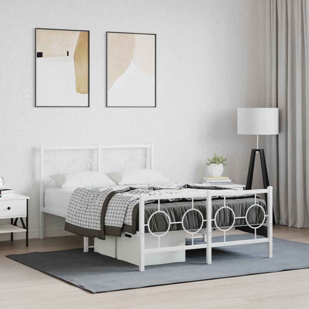Metal Bed Frame with Headboard and Footboard White 120 x 200 cm