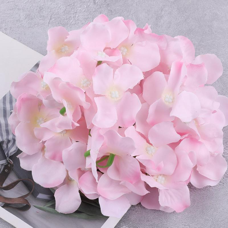 

10 шт. искусственных цветов гортензии, искусственные шелковые головки гортензий со стеблями, настоящее прикосновение для домашнего декора свадебного стола розовый