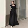 New Korean version black French dress women's Hepburn style small black dress thin design temperament long dress