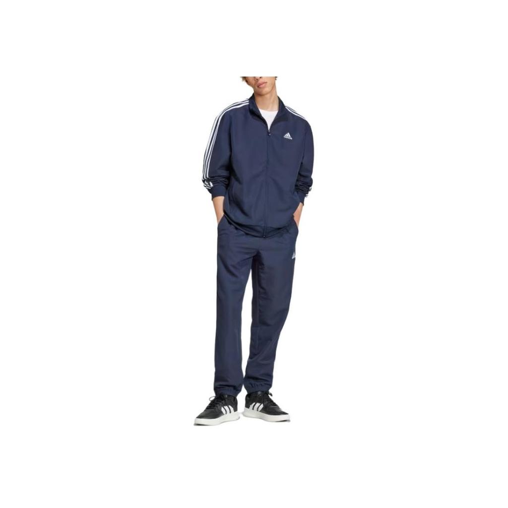 Adidas Striped Stand Collar Zipper Long Sleeve Elastic Waist Cuffed Casual Sports Suit Men suits Navy-Blue IY6656
