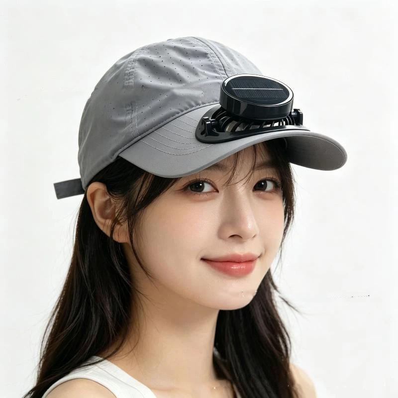 Lightweight Solar Powered Fan Baseball Cap 3 Adjustable Speeds Dual Power Supply For Outdoor Summer Hiking Camping