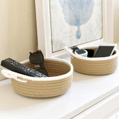 2 Pièces Rondes Petits Paniers Tissés Placard Coton Cadeaux Organisant Petit Plateau Bacs de Rangement Corde