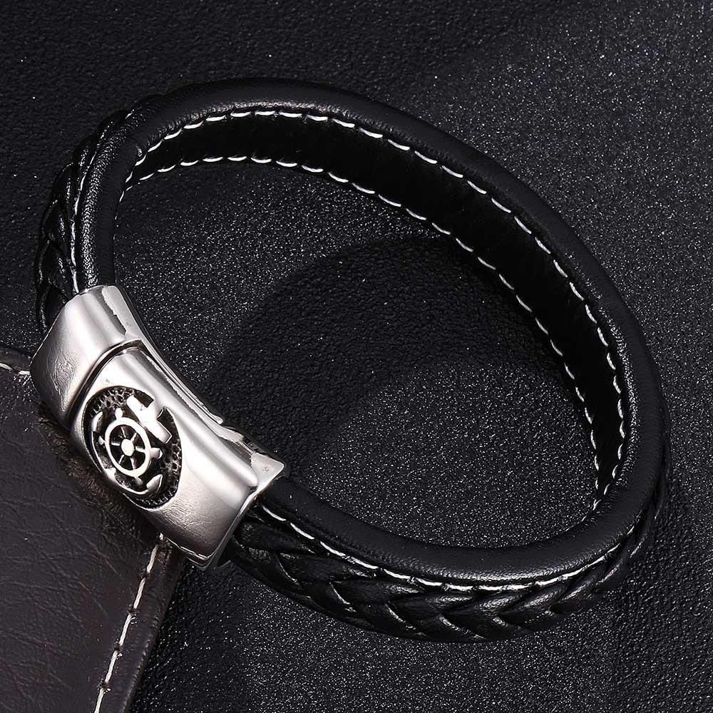 

Изысканный кожаный браслет в европейском и американском стиле с магнитной застежкой из нержавеющей стали – Панк-черный плетеный дизайн. Custom Size [Unlimited Quantity]