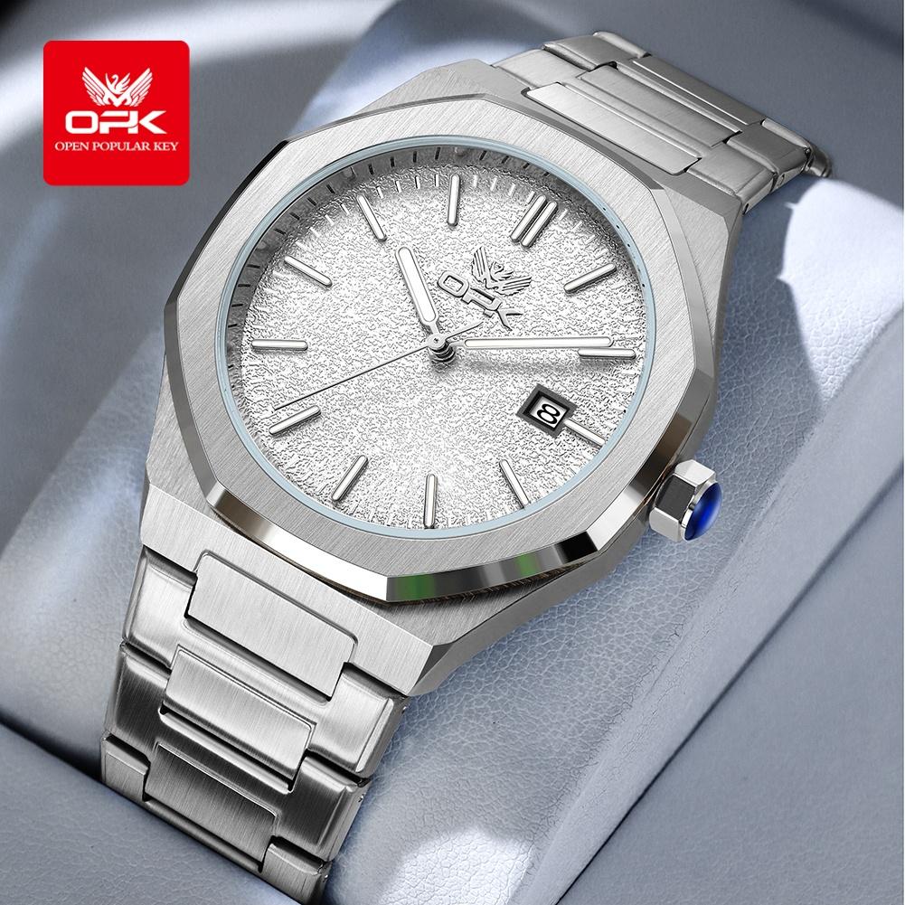 

OPK Кварцевые часы для мужчин Ремешок из нержавеющей стали Водонепроницаемые Светящиеся Автоматическая дата Стрелочные часы Модные Простые Классические Мужские наручные часы белый/серебряный