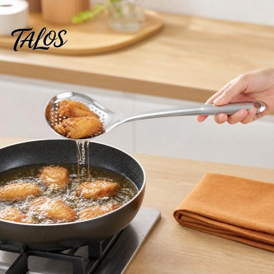 Talos Stainless Steel Kitchen Strainer Skimmer, Large Deep Mesh Spoon for Noodles Frying Hot Pot, Heat‑Resistant Oil Drainer Sifting, Rust‑Proof