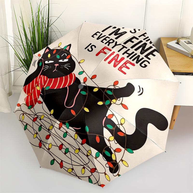 1pc Christmas Cat Joke Umbrella with Plastic Handle, Suitable for All Seasons Outdoor PT410
