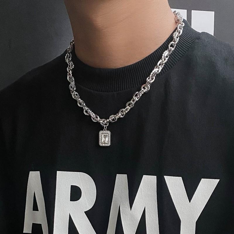 Unisex Cuban Chain Necklace: Titanium Steel, Hip-Hop Style, Rock Sugar Letter Design