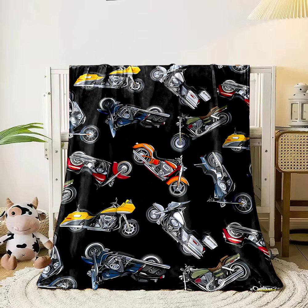 Motorcycle Pattern Blanket bedroom Blanket for Livingroom Couch lunch break Soft throw for Friend's festival Gift
