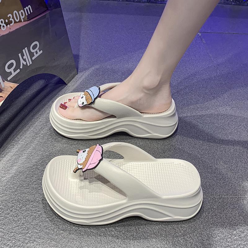 

Милые мультяшные шлепанцы-щипки женские летние новая мода танкетка крутые шлепанцы девушка домашние шлепанцы 40-41 хаки
