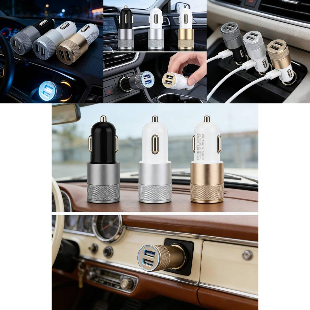 Universal Car Power Adapter With Dual Usb Ports Aluminum Alloy Fast Charger For Smartphones And Tablets