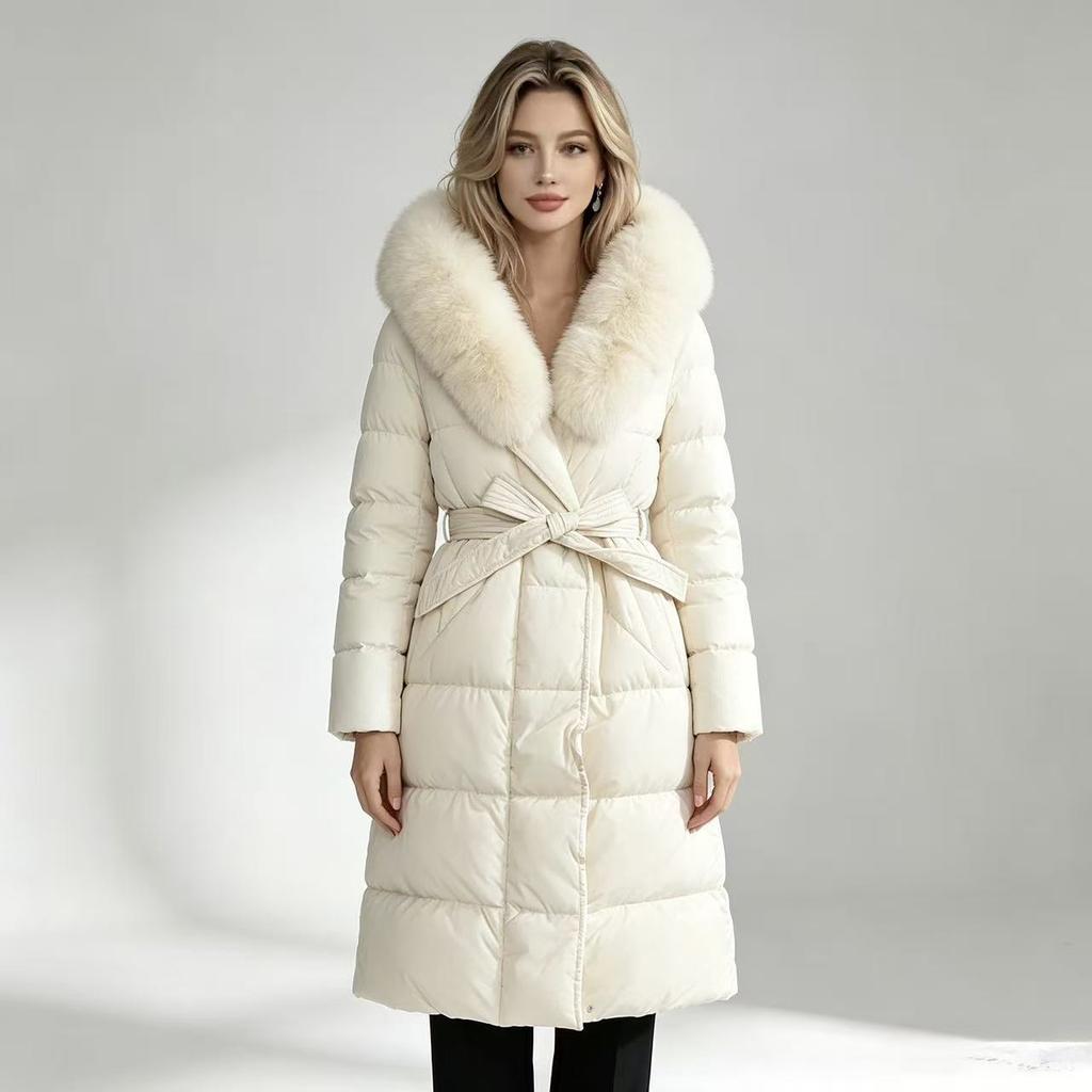 European station new imitation fox big fur collar cotton clothes women's medium and long knee thickened waist fashion coat