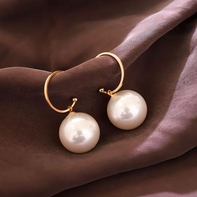 Pendant Pearl Large Round Bead White Hoop Stud Earrings Drop Earrings Dangle Earrings Jewelry