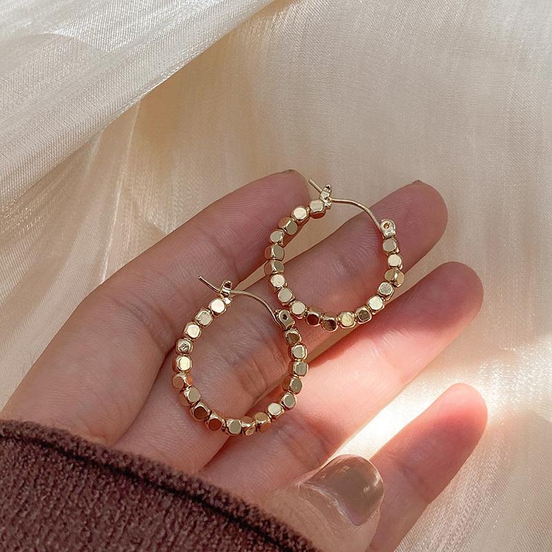 Hand Beaded Round Circle Hoop Earrings For Women Golden Statement Metal Earring  Trend Party Jewelry Couple Gift Brincos