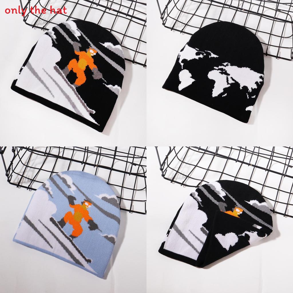 Ski Pattern Knit Cap With Acrylic Material And Winter Cold Weather Wear For Outdoor Activities