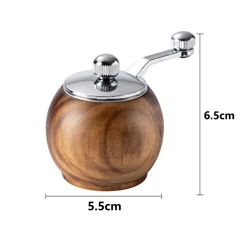 Hand Cranked Wooden Ball Grinder, Multi-Purpose Black Pepper Powder Salt Barbecue Spice Mini Grinder, Suitable For Kitchen Tools