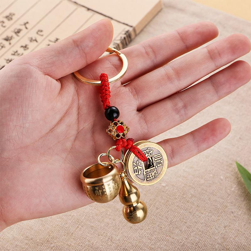 Breloc Gourd Feng Shui Chinezesc Cu Monede ale Celor Cinci Împărați Pandantiv Norocos Creativ Inel Chei Bogăție Farmec pentru Geantă Acasă Birou Femei Bărbați